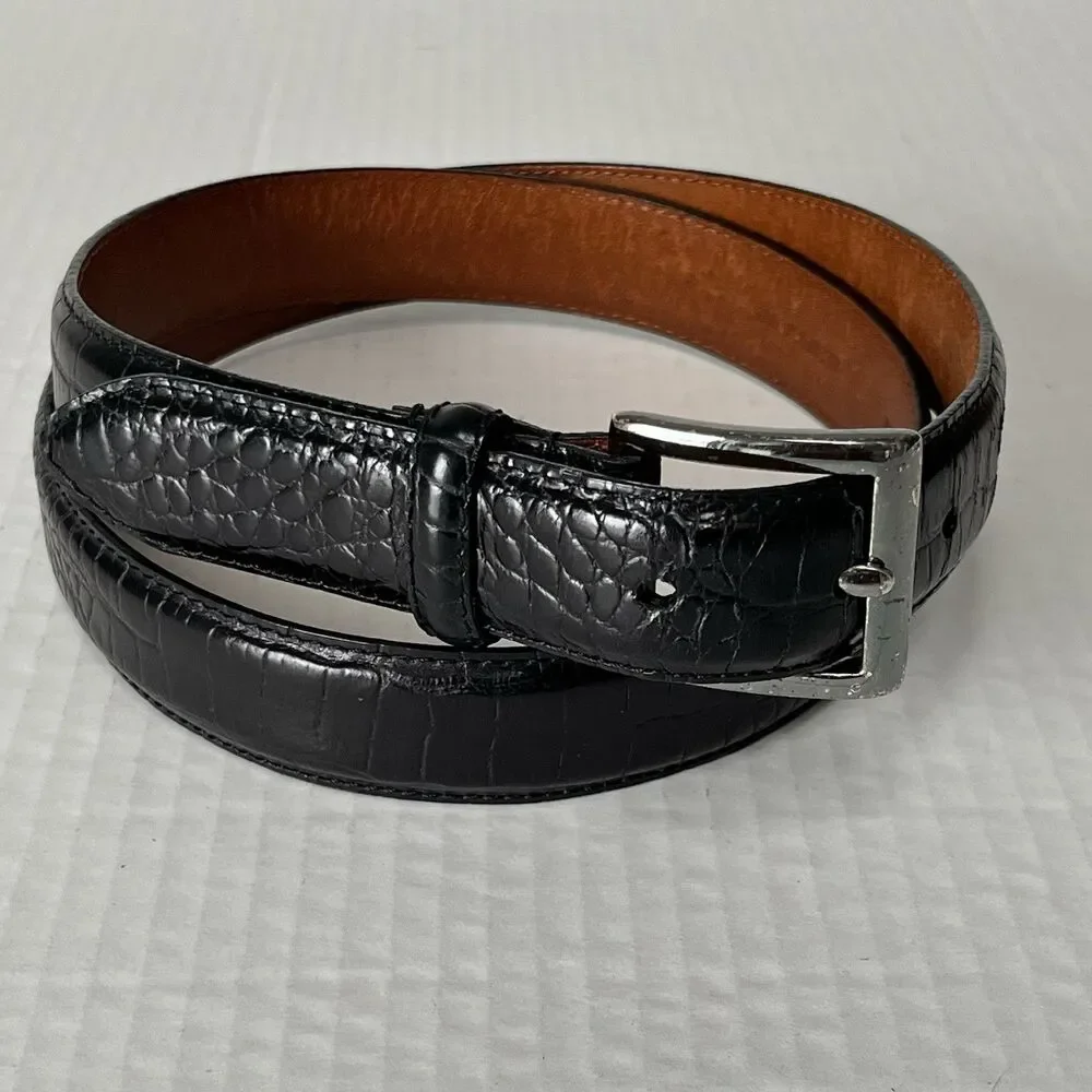 P0L0 RALPH LAUREN FAUX EMBOSSED CROC ALLIGATOR BELT GENUINE LEATHER BLACK 38
